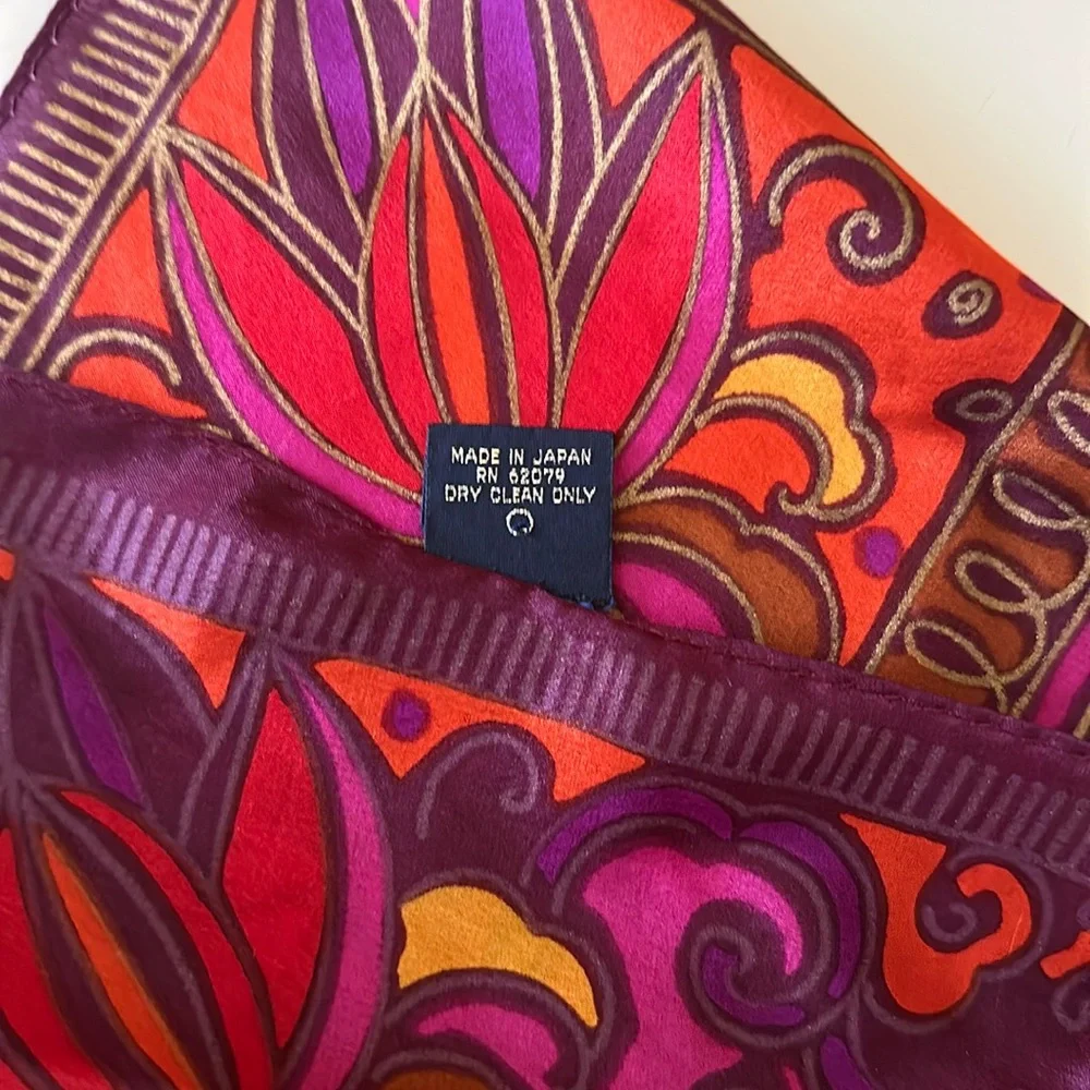 Honey Purple Printed 100% Silk Scarf Foulard Made in Japan